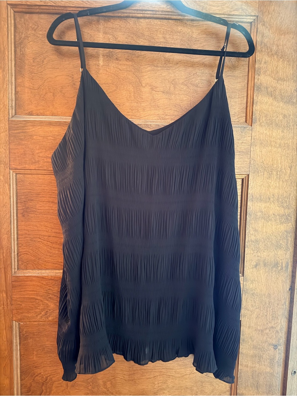 Women's Black Pleated V-Neck Tank Top